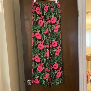 Maeve Black and Pink Wide Leg Pant with Floral Design